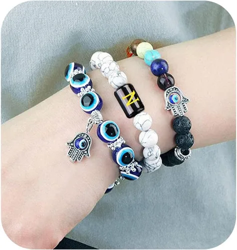 Vista 2 de PANSHI Initial Bracelets for Women Trendy Evil Eye Crystal Beaded Bracelets for Women