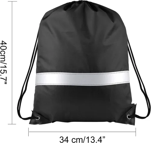 Vista 2 de KUUQA Mochila con cordón y tira reflectante, mochila de cuerda, bolsa de cincha a granel para escuela, yoga, deporte, gimnasio, viajes, Negro