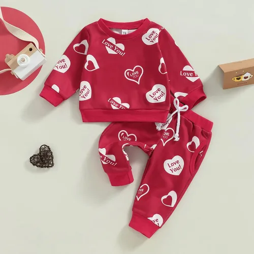 Vista 2 de Conjunto de dos piezas para el día de San Valentín, sudadera de manga larga y pantalones, conjunto de ropa casual de 0 a 3 años