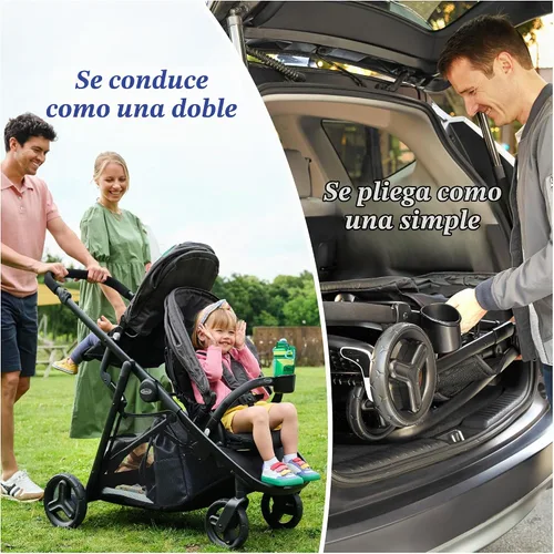 Vista 2 de Graco Ready2Grow LX 2.0 - Cochecito doble con opciones de asiento de banco y plataforma de pie, Clark