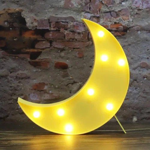 Vista 7 de Letreros LED de marquesina en forma de luna, luces nocturnas iluminadas a pilas, lámpara de luna creciente para dormitorio, Navidad, decoración