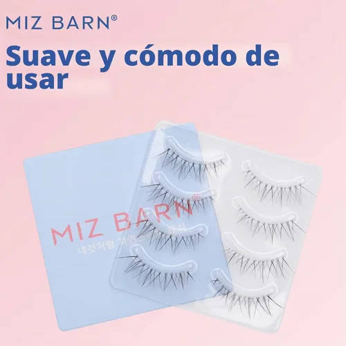 Vista 4 de Pestañas postizas de aspecto natural, 4 pares de pestañas postizas naturales, suaves, ligeras, cómodas, cortas, banda cruzada, hechas a mano