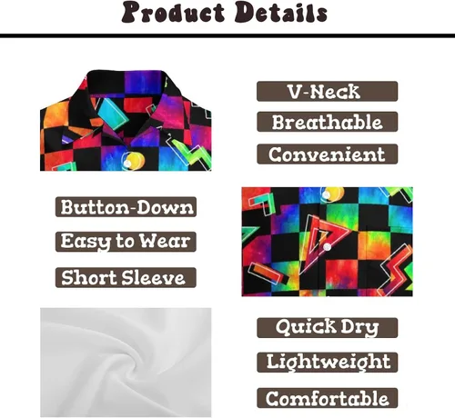 Vista 6 de QINGXUN Camisas de los años 80 para hombre, camisa con botones de los años 90, camisa retro hawaiana para playa, camisas de discoteca vintage