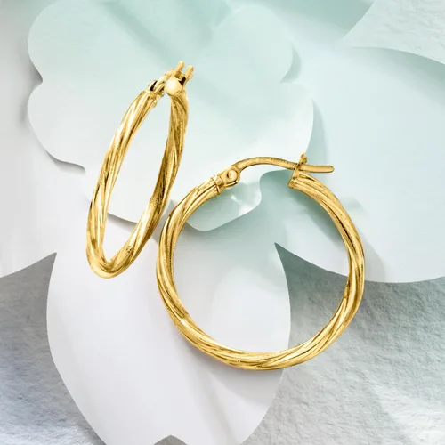 Vista 3 de Ross-Simons - Aretes de aro retorcido de oro amarillo italiano de 14 quilates