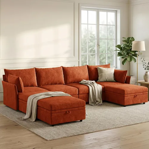 Vista 27 de Sofá seccional modular de gran tamaño de 103.5 pulgadas, sofá convertible en forma de L con otomana móvil, sofás esquineros grandes de 6 asientos