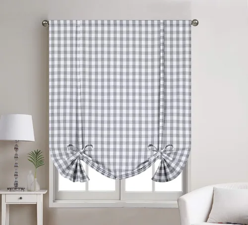 Vista 3 de Decotex 1 panel de cortina para ventana con bolsillo para cortinero a cuadros de búfalo (42 x 63 pulgadas, gris pardo/beige)