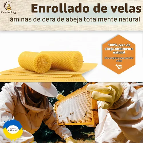 Vista 5 de Kit de fabricación de velas de cera de abejas para principiantes, con 7 hojas de cera de abeja y múltiples decoraciones para hacer velas