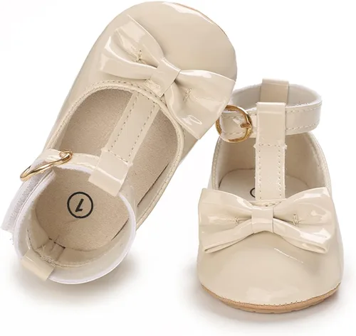 Vista 5 de WILLFUN Zapatos planos Mary Jane para bebés y niñas con lazo, vestido de princesa, zapatos de cuna, suela de goma suave antideslizante