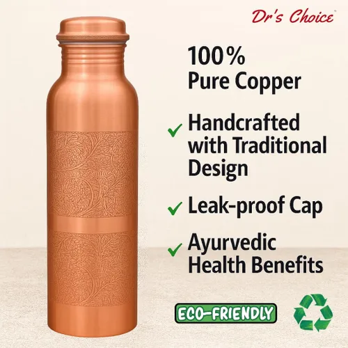 Vista 3 de Dr's Choice; By Copperking Botella de agua de cobre para beber 32 onzas Inspirado en ayurvédica, diseño martillado, ecológico, hombres y mujeres