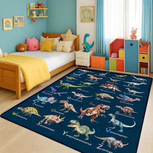 Vista 7 de Alfombra de 4 x 6 pies con dinosaurios para niños, alfombra educativa del ABC para sala de juegos, alfombras de juego para habitación de niños