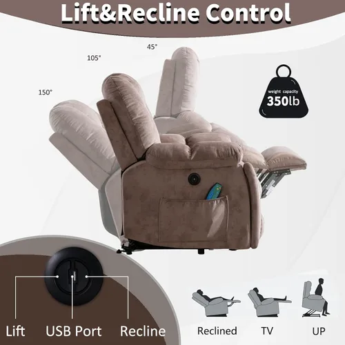 Vista 4 de CANMOV Silla reclinable eléctrica con masaje y calor para adultos mayores, reclinables anchos y tapizados, mecanismo de movimiento reclinable