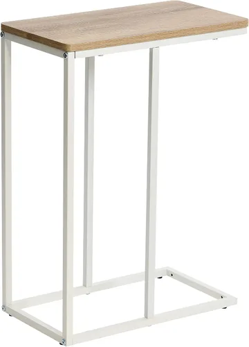 Vista 10 de Household Essentials Mesa auxiliar estrecha industrial Ashwood Marco de metal en forma de C y parte superior rectangular de madera sintética, mesa