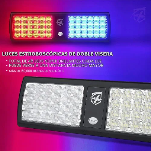 Vista 2 de Xprite - Luces estroboscópicas multicolor de 48 LED para visera, paquete de 2, luz solar interior para parabrisas para vehículos de construcción