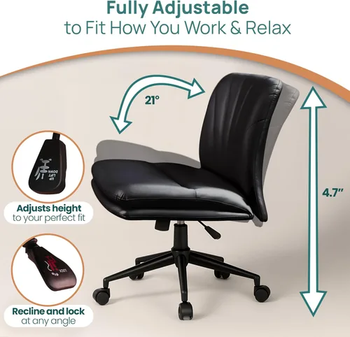 Vista 8 de NYPOT Silla de escritorio sin brazos con ruedas para sentarse entrecruzada, silla sin brazos anchos con patas cruzadas, taburete giratorio ajustable