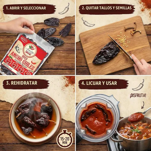 Vista 4 de Pimientos secos de chiles anchos de 4 onzas, naturales y de primera calidad para auténticos moles mexicanos, salsas, guisos, salsas y mucho más.