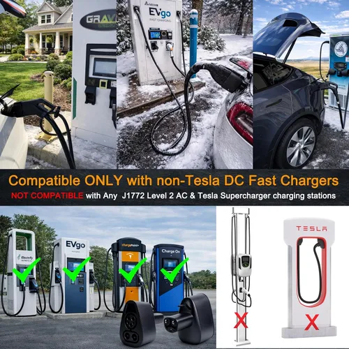 Vista 2 de Adaptador CCS1 a Tesla para el modelo 3/Y/S/X 2021+, adaptador CCS Combo 1 para vehículos eléctricos NACS habilitados para CC solo en cargador
