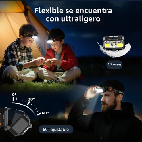 Vista 5 de LHKNL Linterna frontal recargable, lumen súper brillante, paquete de 2