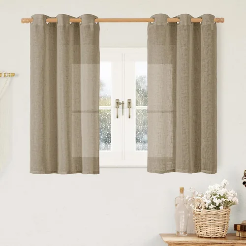 Vista 113 de LAMIT Cortinas de lino marrón caramelo para sala de estar, 84 pulgadas, de lino sintético, texturizado, filtrante de luz, paneles de privacidad