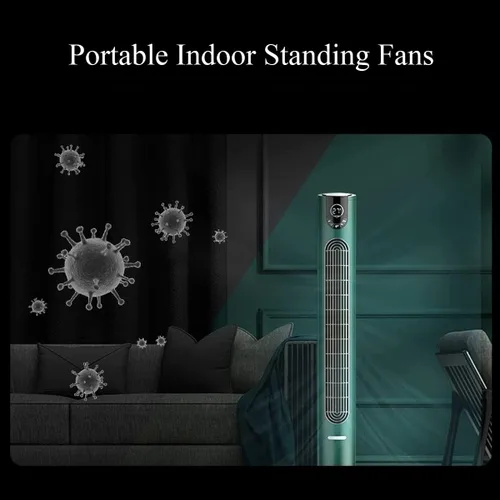 Vista 5 de Ventilador de torre con control remoto, ventilador inteligente para dormitorio con oscilación de 105°, ventilador sin aspas con opciones de 6