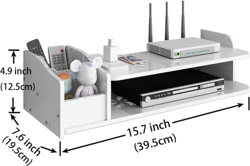Vista 3 de Catekro Estante de pared flotante para enrutador WiFi, vallas de enrutador, viene con cuatro soportes de estante y 100 cremalleras de cable negro