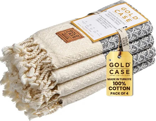 Vista 29 de Gold CASE - Juego de 4 Toallas de Mano Turcas para Baño, 20 x 40 pulgadas, Toallas de Baño 100% Algodón, Toalla Pequeña de Cocina Aphrodite