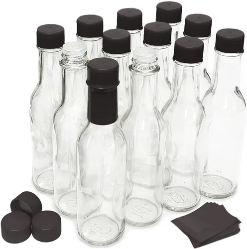 Vista 7 de nicebottles Botellas de salsa picante con tapas negras y bandas retráctiles, 5 onzas, paquete de 24