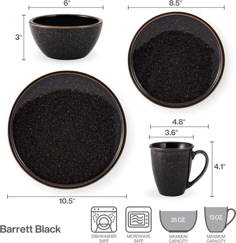 Vista 3 de Mikasa Barrett - Juego de vajilla de 16 piezas, servicio para 4, color negro