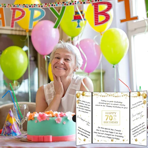 Vista 4 de Roetyce Decoraciones de cumpleaños de 70 años, libro de invitados de feliz cumpleaños 70 de oro negro, regalos de cumpleaños 70 para mujeres