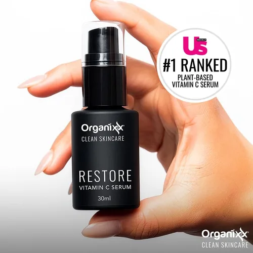 Vista 2 de Organixx Restore Vitamin C, suero facial diario con ácido hialurónico, vitamina E orgánica, hamamelis, glicerina y aloe vera, fórmula iluminadora