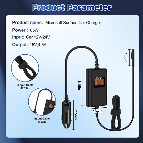 Vista 5 de Surface Pro - Cargador de coche para laptop de 65 W, 15 V, 4.5 A, compatible con Microsoft Surface Pro 11/10/9/8/7+/7/6/5/4/3 Laptop1/2/3/4/5/6/7