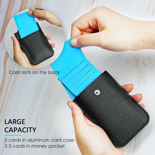 Vista 5 de Adorila Paquete de 2 carteras minimalistas delgadas, soporte de cuero extraíble para tarjetas de crédito, cartera pequeña oculta para hombres