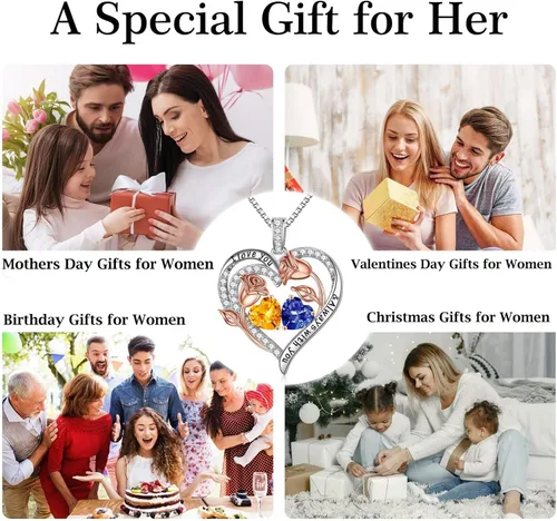 Vista 6 de Iefil Collares de corazón de rosa para mujer, plata de ley 925, collar de piedra natal de corazón rosa, regalos de cumpleaños para mujeres