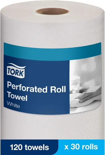Vista 2 de Tork HB9201 Rollo de toallas perforadas de tamaño conveniente blanco, certificado compostable, 30 x 120 toallas