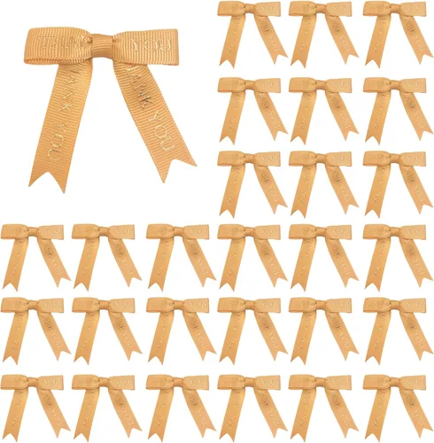 Vista 7 de Meseey 30 lazos de cinta impresos en oro de 2.5 pulgadas, lazos pequeños para envolver regalos, baby shower, boda, recuerdos de fiesta, paletas