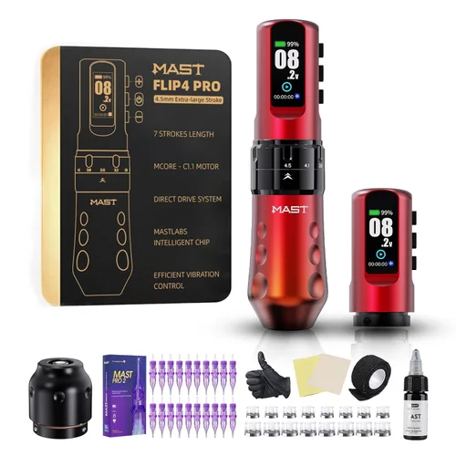 Vista 13 de Mast Tattoo Flip4 Pro - Kit de máquina de tatuaje inalámbrica Pistola de Negro