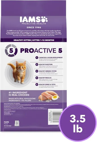 Vista 9 de IAMS Proactive Health Healthy Kitten Dry Cat Food, Chicken, 3.5 lb Recomendados por veterinarios, DHA Omega-3 y taurina apoyan el cerebro