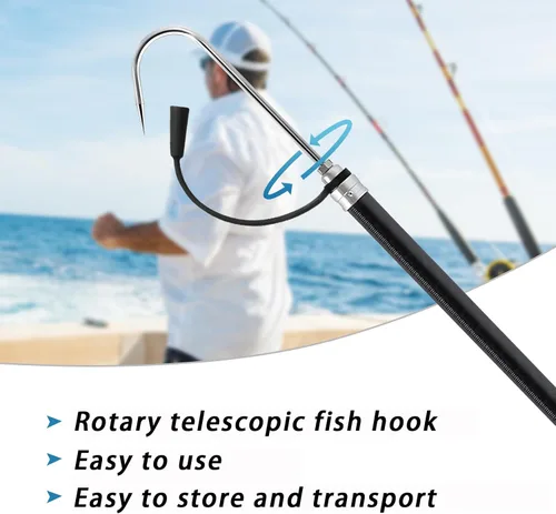 Vista 3 de KOMCLUB Telescopic Fishing Gaff with Super Sharp Spear Hook Lightweight Hand Fish Gaff with Soft