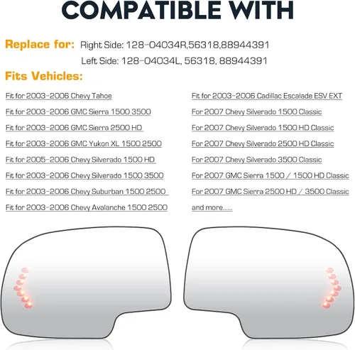 Vista 6 de Espejos laterales izquierdo y derecho con calefacción y señal de giro para 2003-2006 Cadillac Escalade ESV EXT, Chevy Avalanche, Silverado