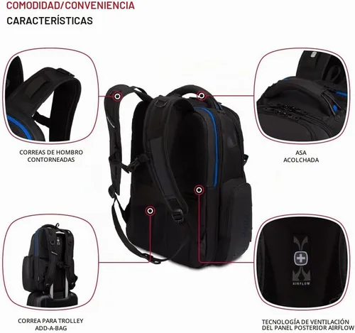 Vista 2 de SwissGear Mochila para laptop para juegos con puerto de cargador (USB), azul/negro