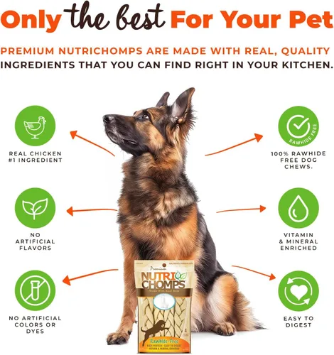 Vista 3 de NutriChomps Masticables para Perros, Trenzas de 6 Pulgadas, Fáciles de Digerir, Snacks para Perros sin Piel Cruda, Saludables, Pollo Real, Sabores a