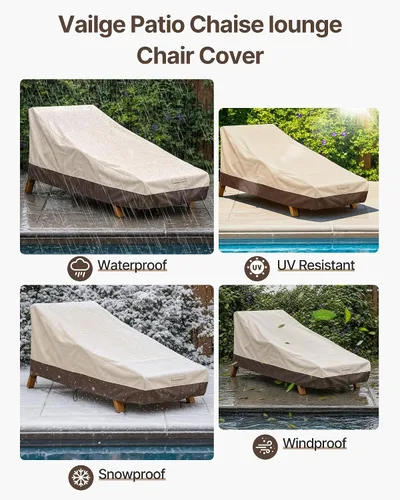 Vista 6 de Vailge Funda impermeable para tumbona de patio, 600D resistente al aire libre, fundas para muebles de patio, resistentes a los rayos UV, paquete