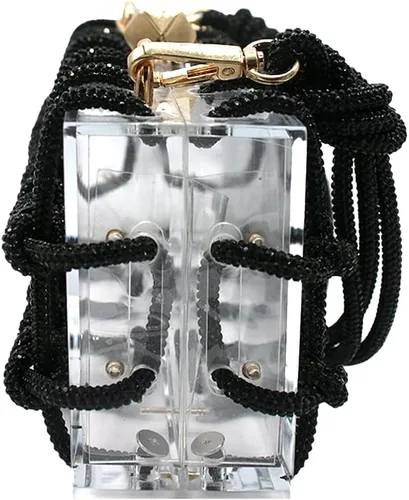 Vista 4 de DJBM Bolso de noche de acrílico transparente con diamantes de imitación brillantes, adornado con cristales con purpurina, nudo de cuerda, bolso