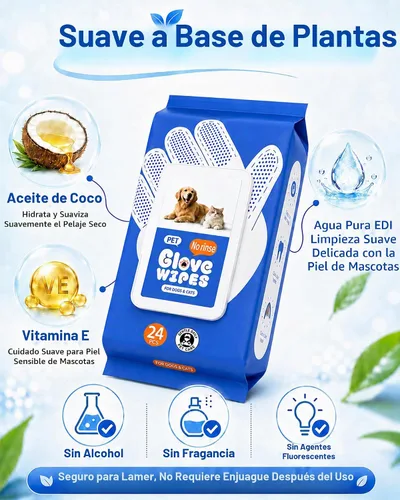 Vista 3 de Pet Glove Wipes for Dogs and Cats,Disposable Pet Grooming Gloves 24 Count - Blue