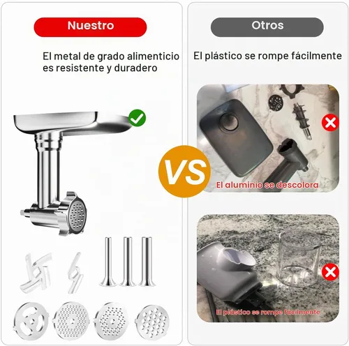 Vista 3 de Accesorios de aluminio para molinillo de alimentos para batidoras de pie KitchenAid y batidoras de pie Cuisinart SM-50. Picadoras de carne, relleno