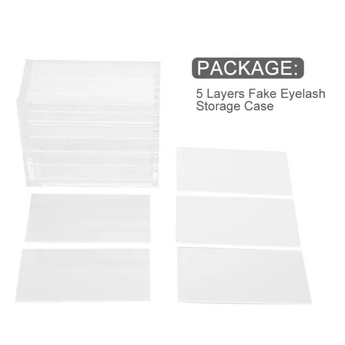 Vista 7 de Estuche transparente de 5 capas para pestañas postizas con paletas de pegamento y soportes para injertos, compacto, apilable, caja de almacenamiento