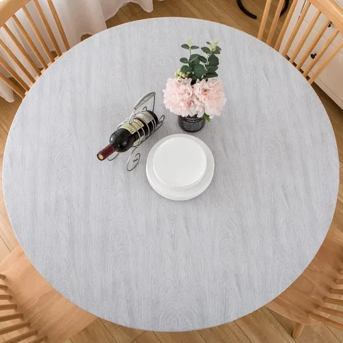 Vista 46 de LIBERECOO Mantel redondo de vinilo ajustable con reverso de franela, borde elástico, impermeable, resistente a las manchas, mantel lavable