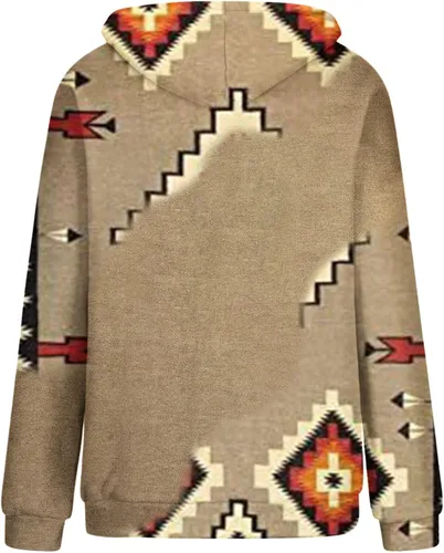Vista 4 de Sudaderas con capucha estilo azteca occidental para mujer, estilo étnico, vintage, de manga larga, con capucha, 2023