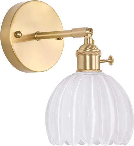 Vista 33 de Shenmoyl Aplique de pared vintage a pilas con bonita pantalla de vidrio de tulipán blanco, inalámbrico, recargable, luz de pared funciona