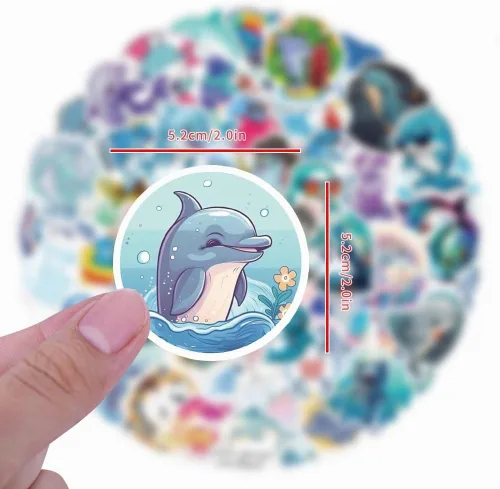 Vista 3 de Lindas calcomanías de delfines para niños, adolescentes y adultos, 60 piezas de calcomanías divertidas de delfines de vinilo para laptops