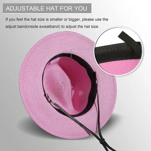 Vista 24 de Lanzom - Sombrero de paja playero para mujer, de ala ancha, plegable, estilo Fedora, UPF50+